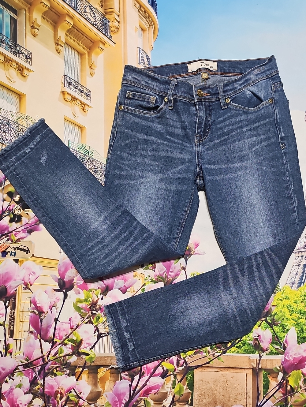 Dittos Dark Blue Distressed Raw Hem Skinny Capri Jeans Size 25